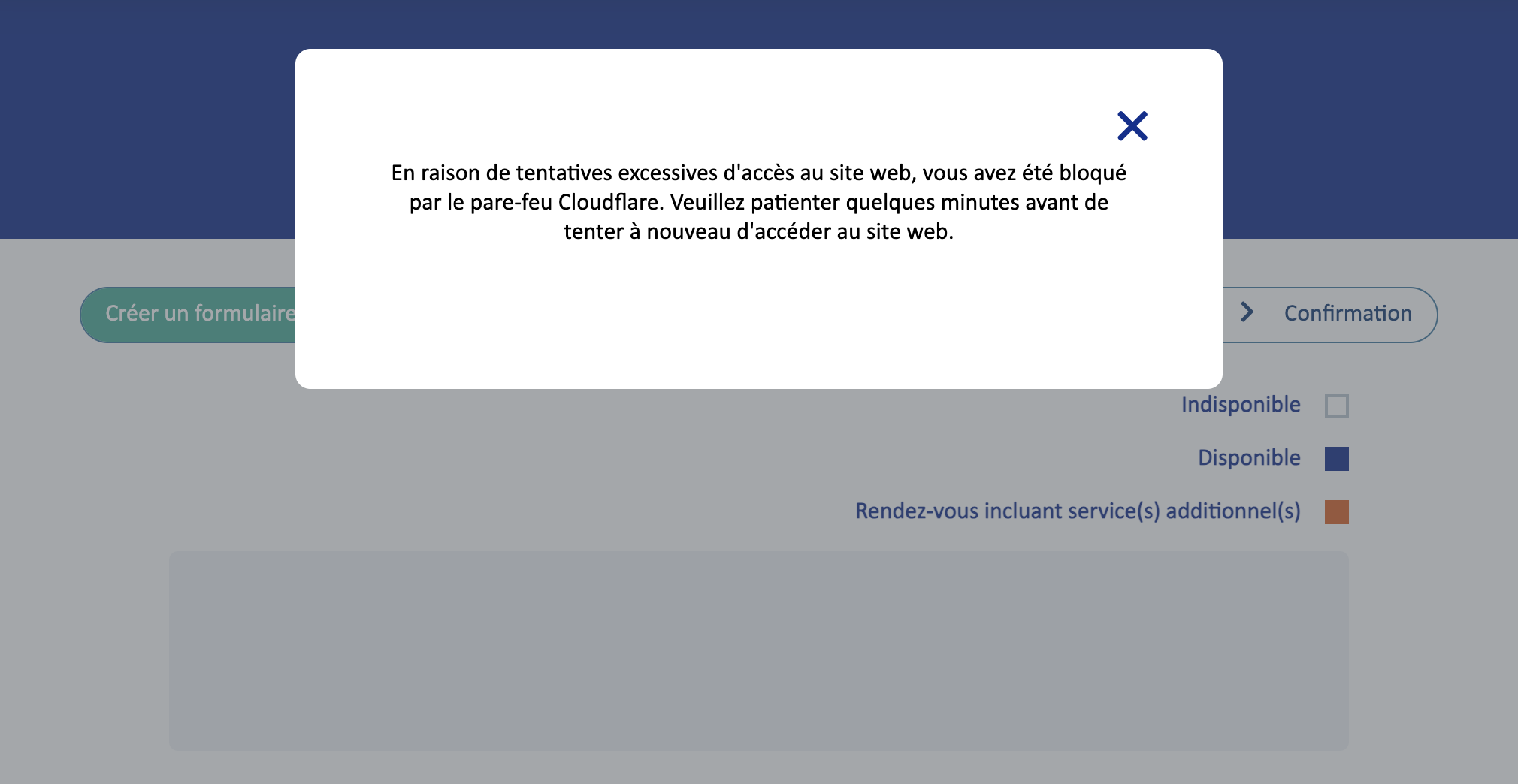 Message d'erreur Cloudflare sur TLSContact: En raison de tentatives excessives d'accès au site web, vous avez été bloqué par le pare-feu Cloudflare.