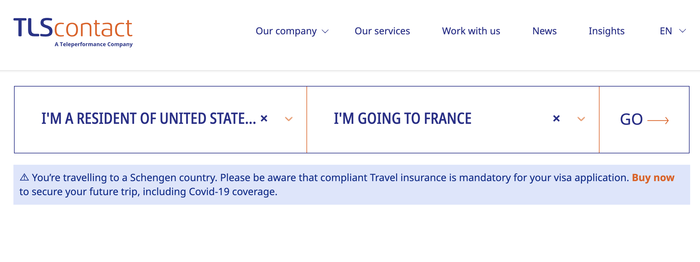 Screenshot showing how to navigate to TLSContact United States section